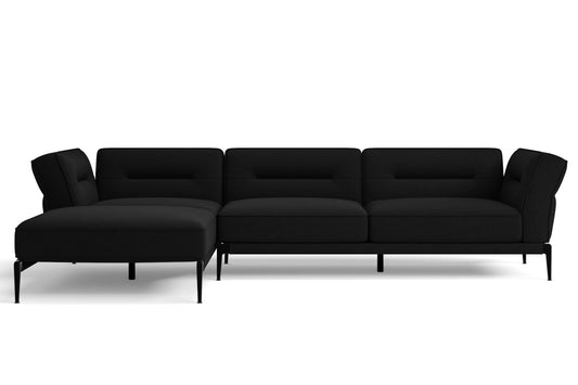 Acerra 3 Seater Left Hand Facing Chaise Lounge Corner Sofa Black Linen Fabric