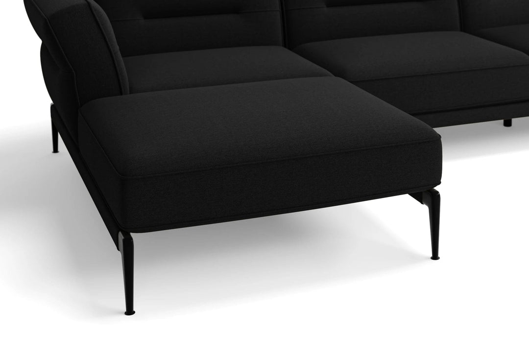 LIVELUSSO Chaise Lounge Sofa Acerra 3 Seater Left Hand Facing Chaise Lounge Corner Sofa Black Linen Fabric