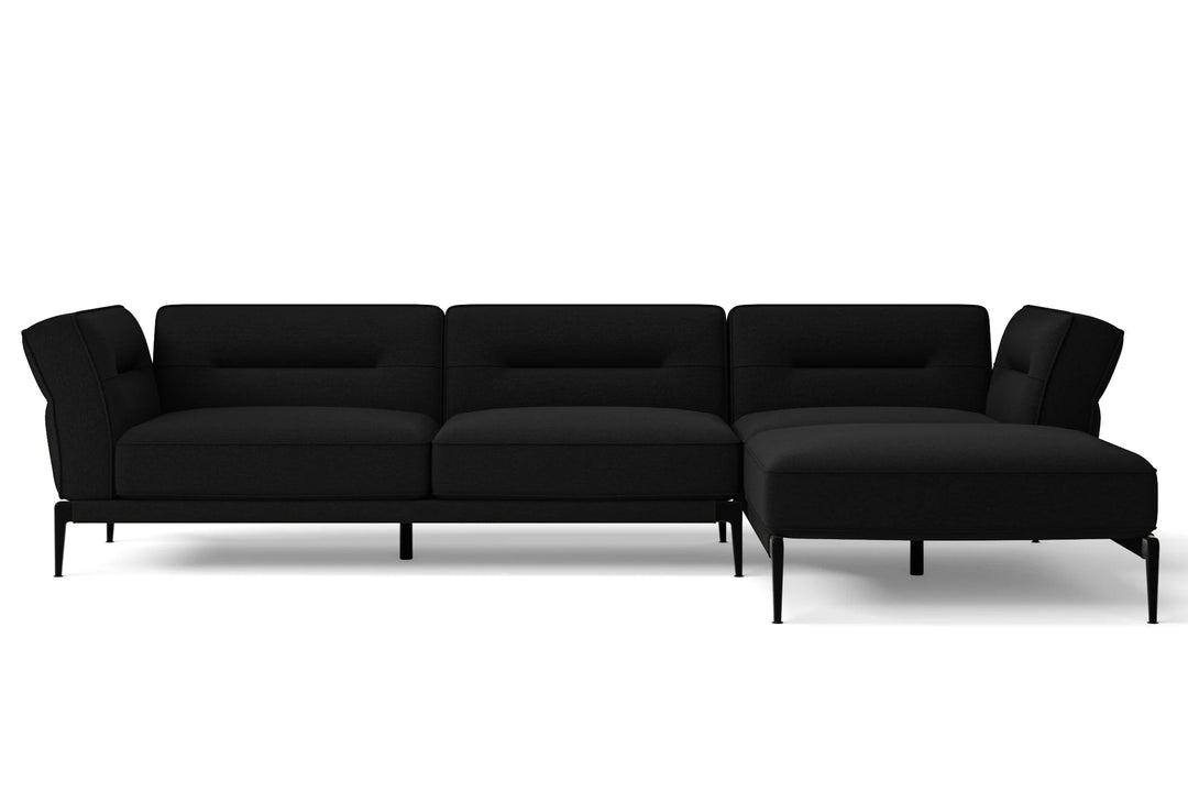 LIVELUSSO Chaise Lounge Sofa Acerra 3 Seater Right Hand Facing Chaise Lounge Corner Sofa Black Linen Fabric