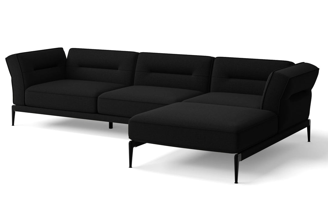 LIVELUSSO Chaise Lounge Sofa Acerra 3 Seater Right Hand Facing Chaise Lounge Corner Sofa Black Linen Fabric