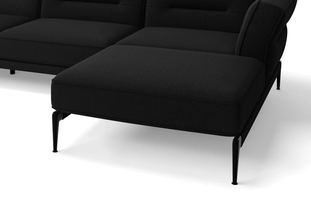 LIVELUSSO Chaise Lounge Sofa Acerra 3 Seater Right Hand Facing Chaise Lounge Corner Sofa Black Linen Fabric