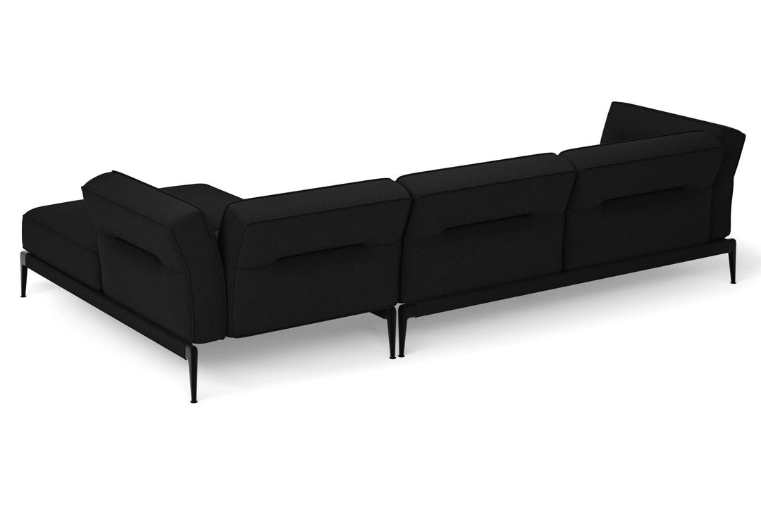 LIVELUSSO Chaise Lounge Sofa Acerra 3 Seater Right Hand Facing Chaise Lounge Corner Sofa Black Linen Fabric