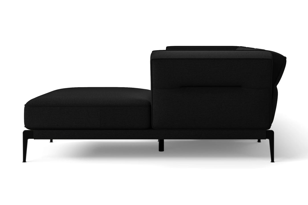 LIVELUSSO Chaise Lounge Sofa Acerra 3 Seater Right Hand Facing Chaise Lounge Corner Sofa Black Linen Fabric