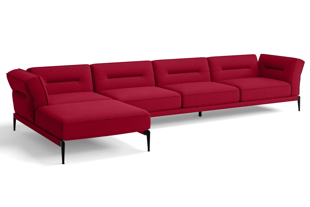 LIVELUSSO Chaise Lounge Sofa Acerra 4 Seater Left Hand Facing Chaise Lounge Corner Sofa Red Linen Fabric