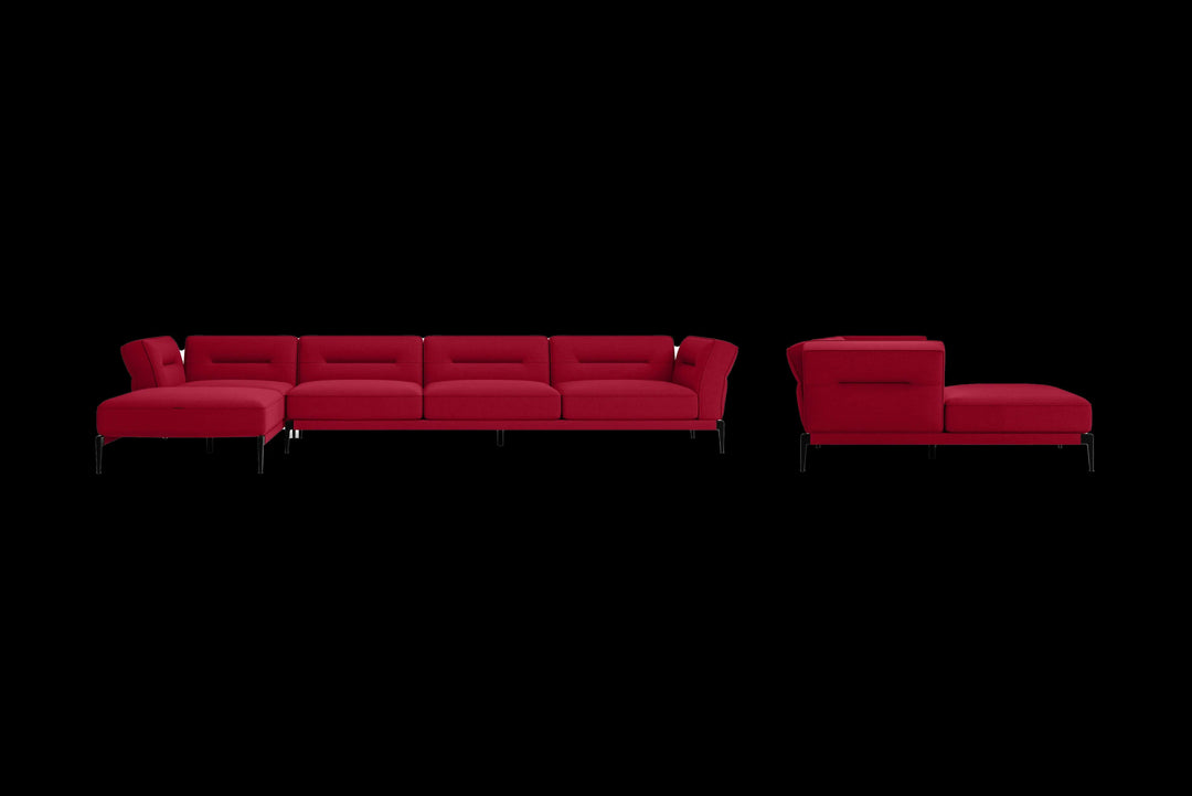 LIVELUSSO Chaise Lounge Sofa Acerra 4 Seater Left Hand Facing Chaise Lounge Corner Sofa Red Linen Fabric