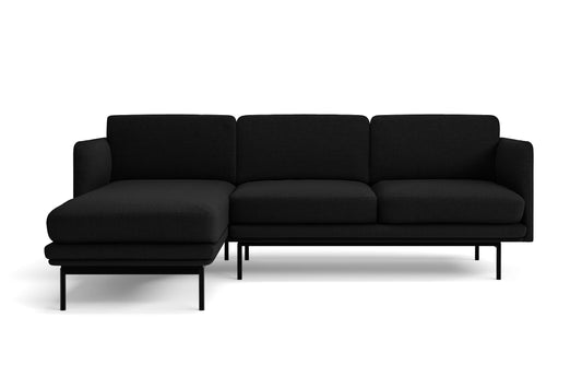 Ancona 3 Seater Left Hand Facing Chaise Lounge Corner Sofa Black Linen Fabric