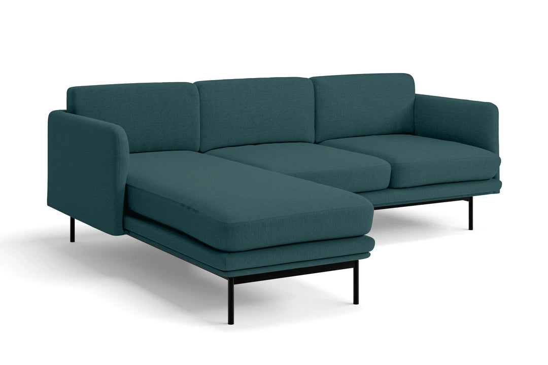 LIVELUSSO Chaise Lounge Sofa Ancona 3 Seater Left Hand Facing Chaise Lounge Corner Sofa Teal Linen Fabric