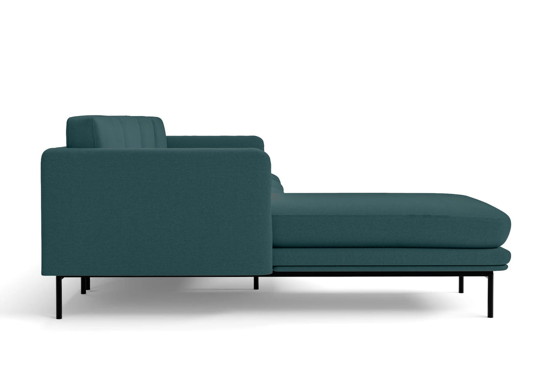 LIVELUSSO Chaise Lounge Sofa Ancona 3 Seater Left Hand Facing Chaise Lounge Corner Sofa Teal Linen Fabric