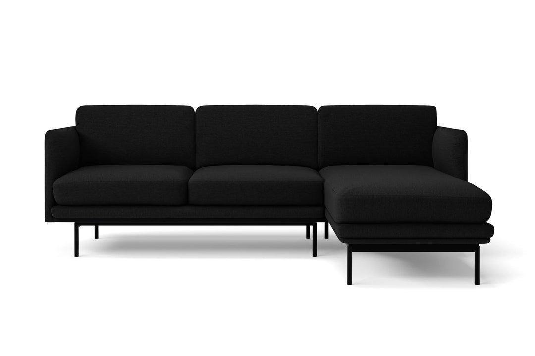 LIVELUSSO Chaise Lounge Sofa Ancona 3 Seater Right Hand Facing Chaise Lounge Corner Sofa Black Linen Fabric