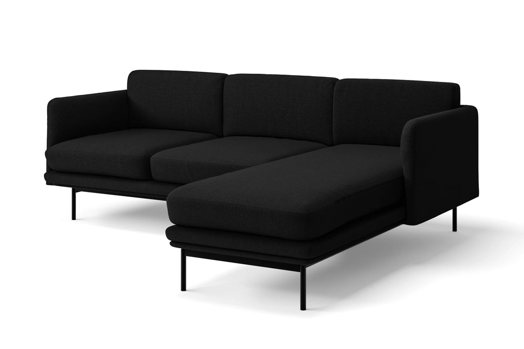 LIVELUSSO Chaise Lounge Sofa Ancona 3 Seater Right Hand Facing Chaise Lounge Corner Sofa Black Linen Fabric