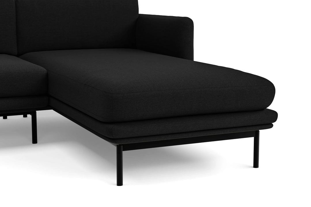 LIVELUSSO Chaise Lounge Sofa Ancona 3 Seater Right Hand Facing Chaise Lounge Corner Sofa Black Linen Fabric