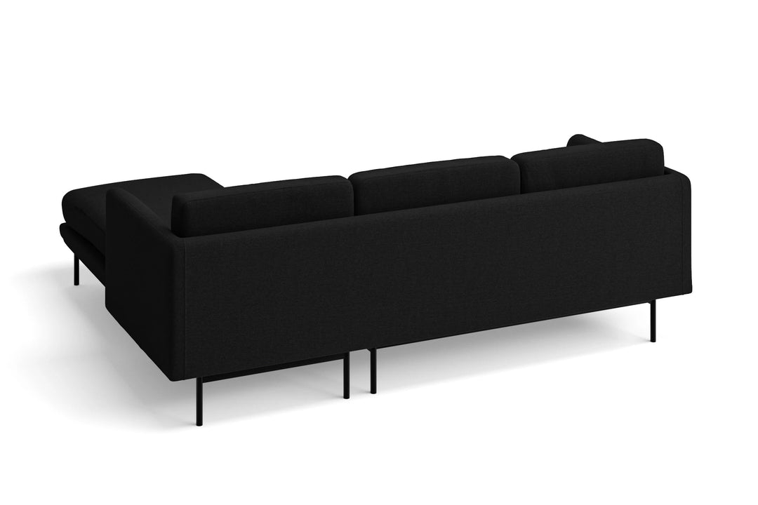 LIVELUSSO Chaise Lounge Sofa Ancona 3 Seater Right Hand Facing Chaise Lounge Corner Sofa Black Linen Fabric