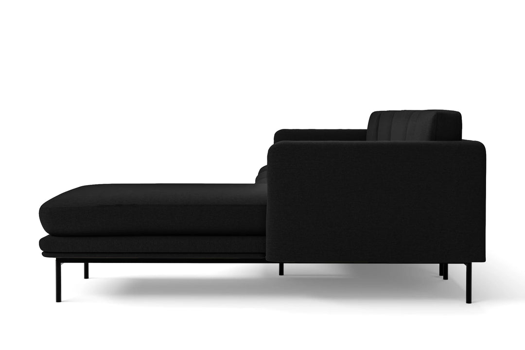 LIVELUSSO Chaise Lounge Sofa Ancona 3 Seater Right Hand Facing Chaise Lounge Corner Sofa Black Linen Fabric