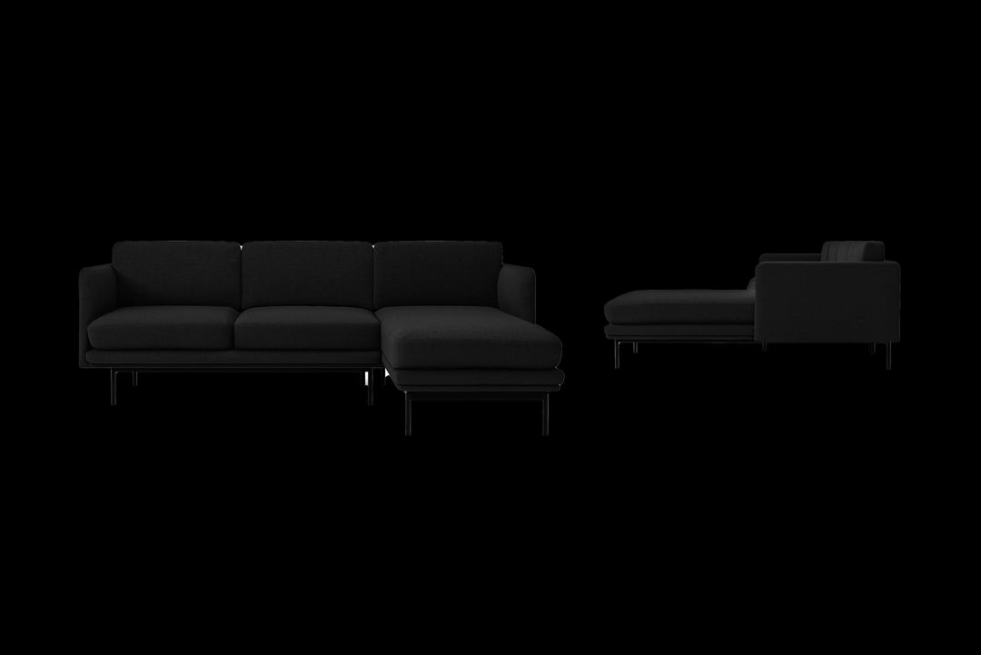 LIVELUSSO Chaise Lounge Sofa Ancona 3 Seater Right Hand Facing Chaise Lounge Corner Sofa Black Linen Fabric