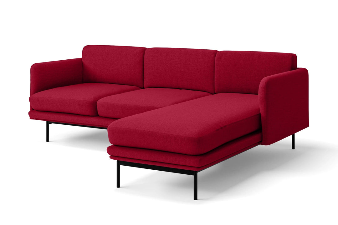 LIVELUSSO Chaise Lounge Sofa Ancona 3 Seater Right Hand Facing Chaise Lounge Corner Sofa Red Linen Fabric