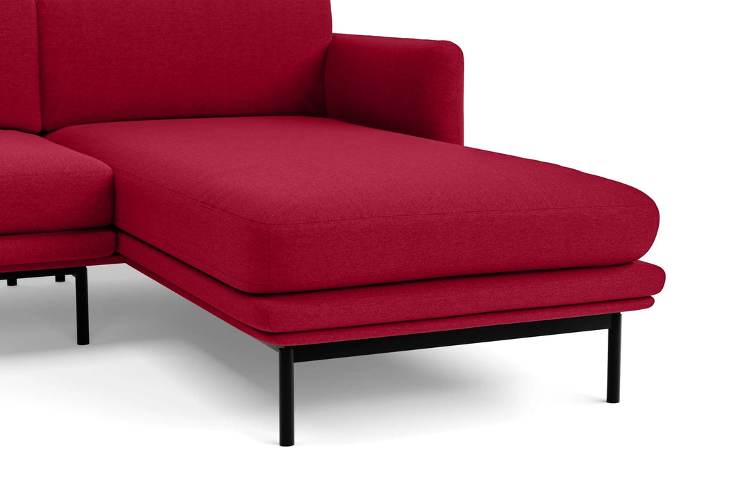 LIVELUSSO Chaise Lounge Sofa Ancona 3 Seater Right Hand Facing Chaise Lounge Corner Sofa Red Linen Fabric