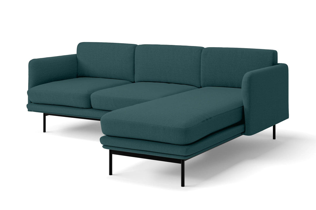 LIVELUSSO Chaise Lounge Sofa Ancona 3 Seater Right Hand Facing Chaise Lounge Corner Sofa Teal Linen Fabric