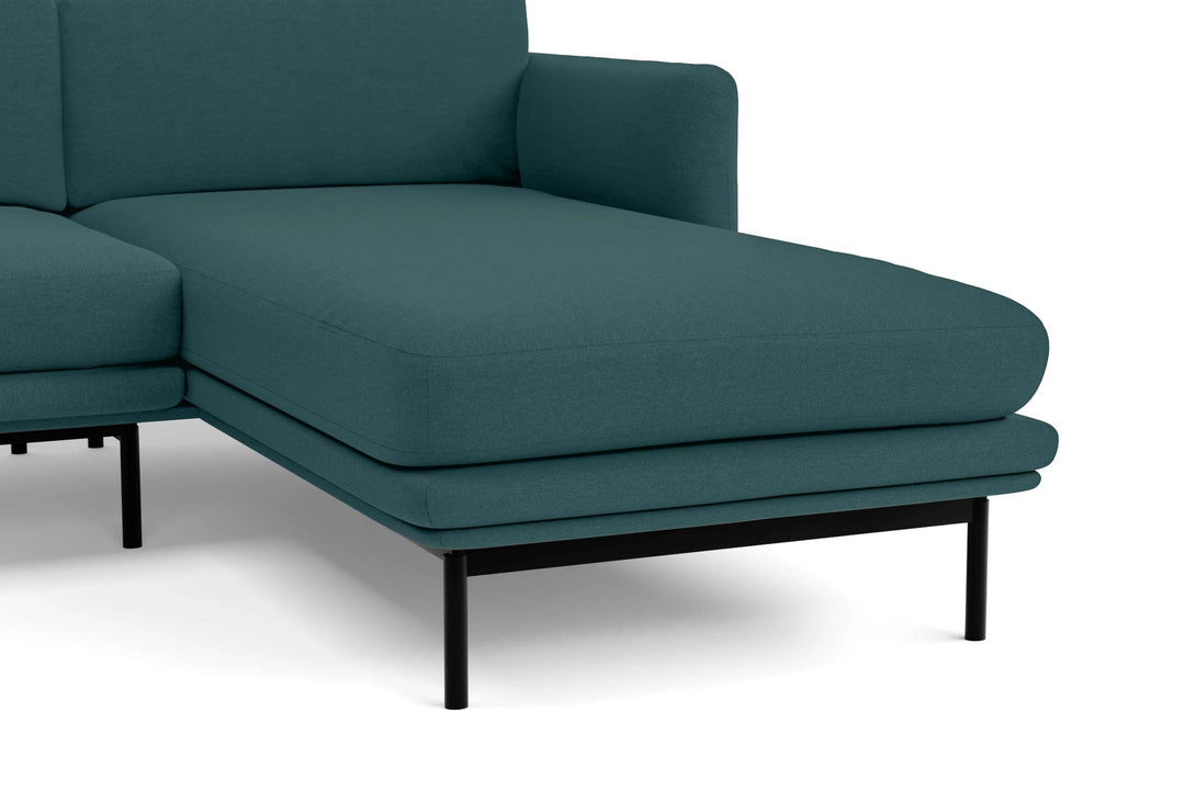 LIVELUSSO Chaise Lounge Sofa Ancona 3 Seater Right Hand Facing Chaise Lounge Corner Sofa Teal Linen Fabric