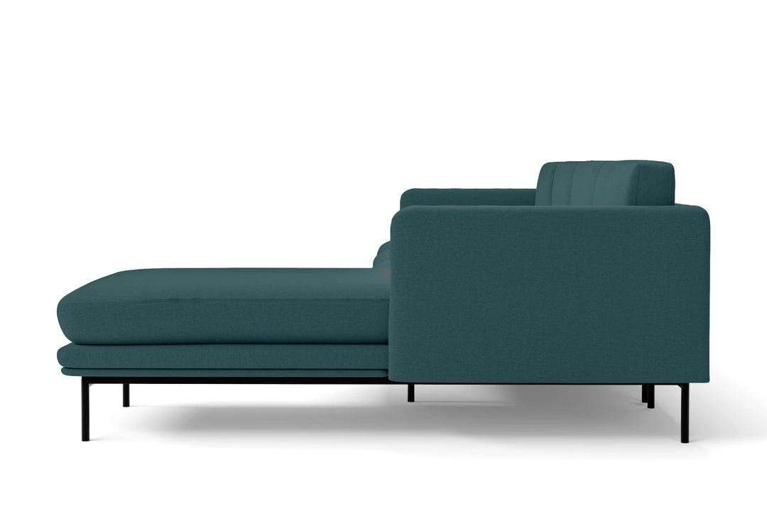 LIVELUSSO Chaise Lounge Sofa Ancona 3 Seater Right Hand Facing Chaise Lounge Corner Sofa Teal Linen Fabric