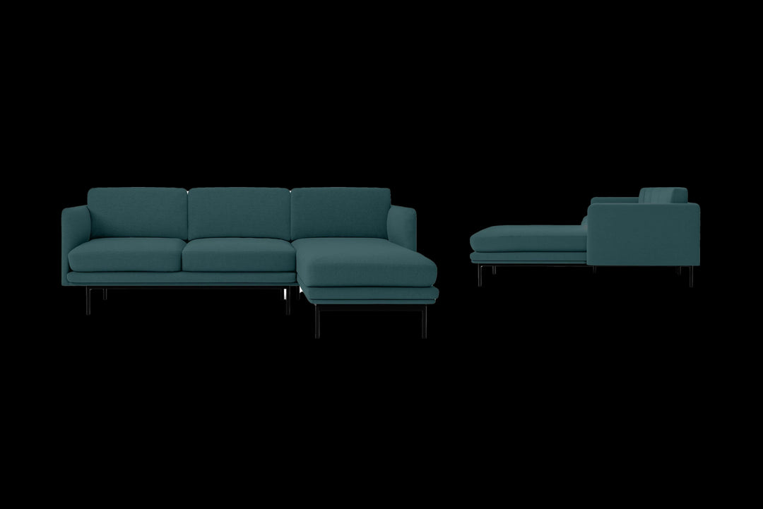 LIVELUSSO Chaise Lounge Sofa Ancona 3 Seater Right Hand Facing Chaise Lounge Corner Sofa Teal Linen Fabric