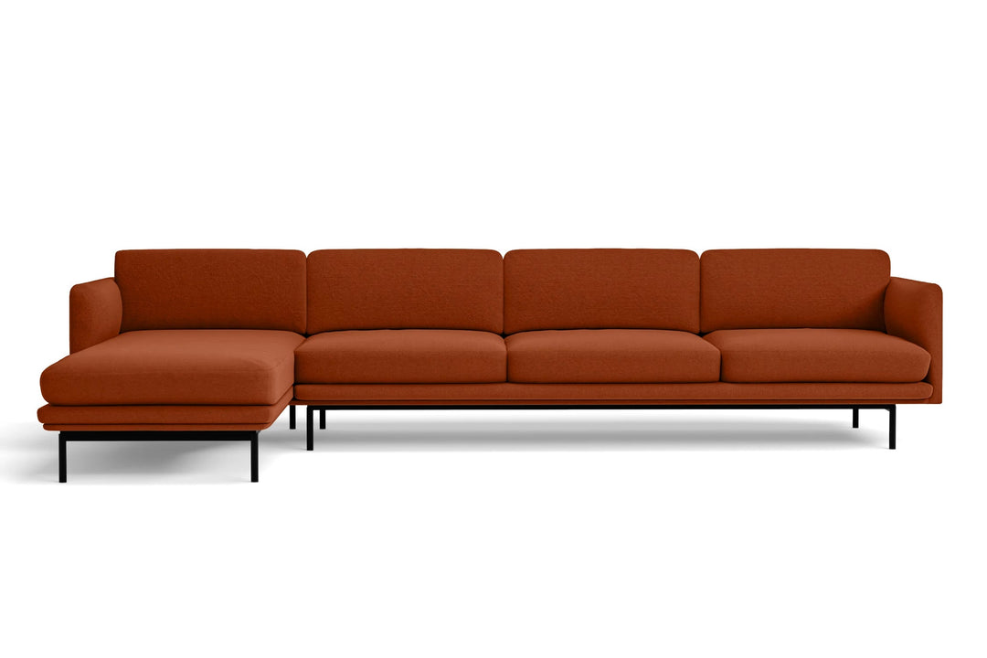 LIVELUSSO Chaise Lounge Sofa Ancona 4 Seater Left Hand Facing Chaise Lounge Corner Sofa Orange Linen Fabric