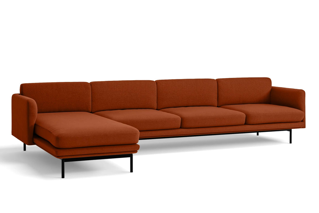 LIVELUSSO Chaise Lounge Sofa Ancona 4 Seater Left Hand Facing Chaise Lounge Corner Sofa Orange Linen Fabric