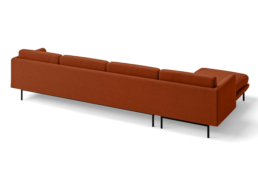 LIVELUSSO Chaise Lounge Sofa Ancona 4 Seater Left Hand Facing Chaise Lounge Corner Sofa Orange Linen Fabric