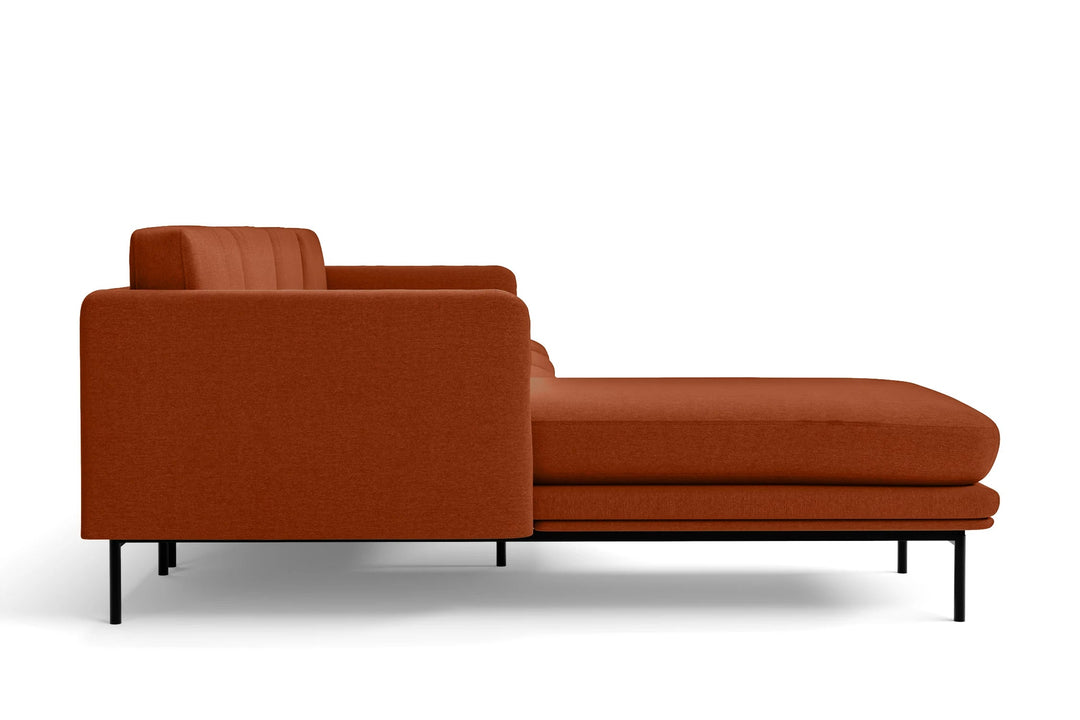 LIVELUSSO Chaise Lounge Sofa Ancona 4 Seater Left Hand Facing Chaise Lounge Corner Sofa Orange Linen Fabric