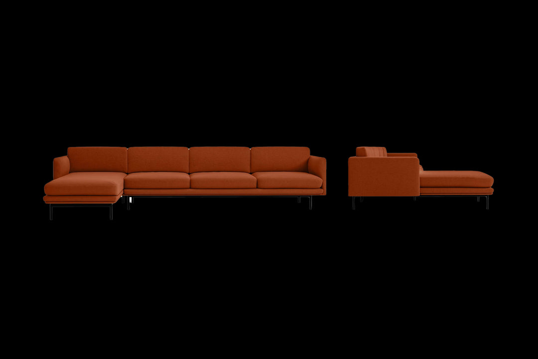 LIVELUSSO Chaise Lounge Sofa Ancona 4 Seater Left Hand Facing Chaise Lounge Corner Sofa Orange Linen Fabric