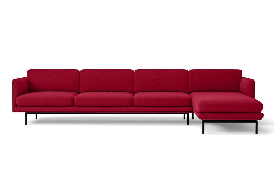 LIVELUSSO Chaise Lounge Sofa Ancona 4 Seater Right Hand Facing Chaise Lounge Corner Sofa Red Linen Fabric