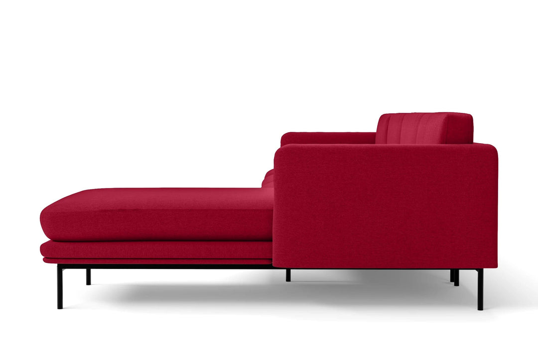 LIVELUSSO Chaise Lounge Sofa Ancona 4 Seater Right Hand Facing Chaise Lounge Corner Sofa Red Linen Fabric
