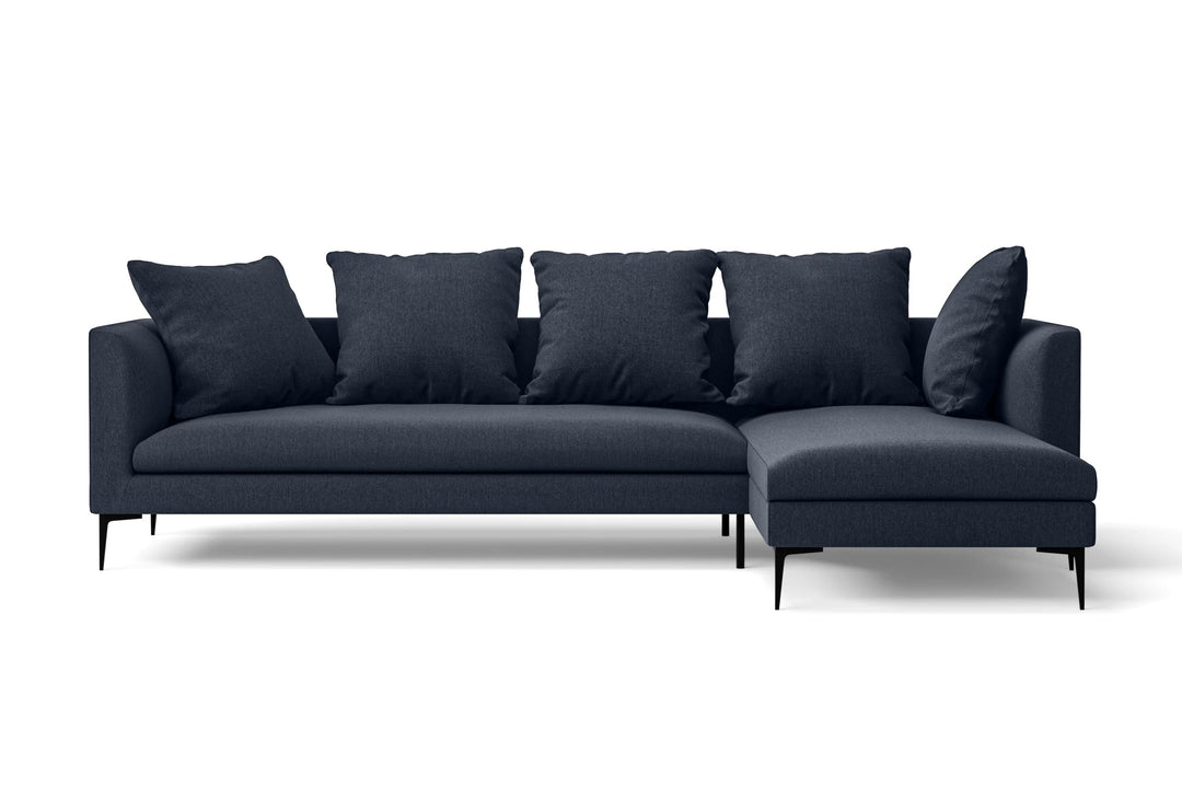 LIVELUSSO Chaise Lounge Sofa Aprilia 3 Seater Right Hand Facing Chaise Lounge Corner Sofa Dark Blue Linen Fabric