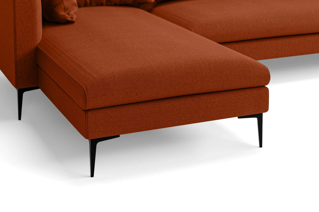 LIVELUSSO Chaise Lounge Sofa Aprilia 4 Seater Left Hand Facing Chaise Lounge Corner Sofa Orange Linen Fabric