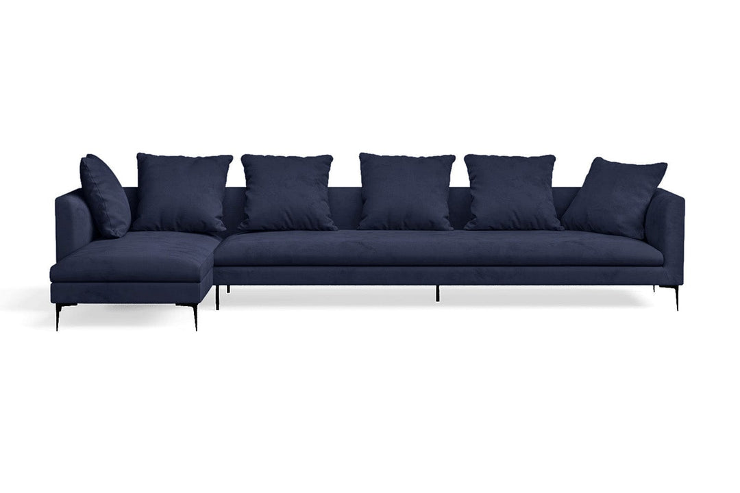 LIVELUSSO Chaise Lounge Sofa Aprilia 4 Seater Left Hand Facing Chaise Lounge Corner Sofa Dark Blue Velvet