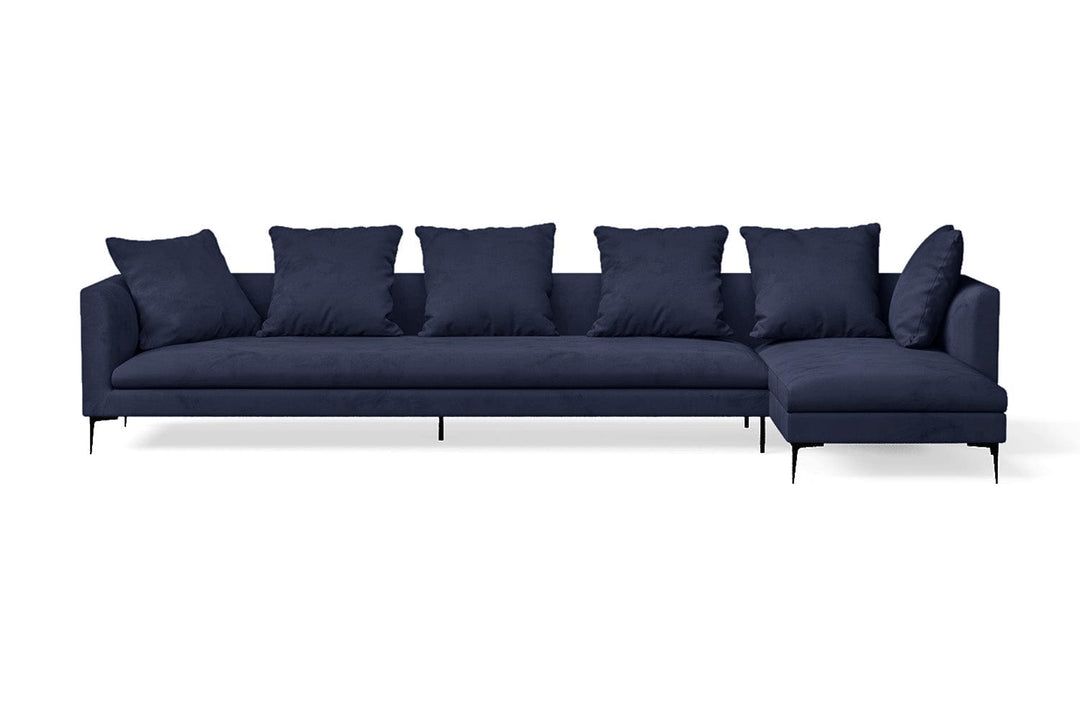 LIVELUSSO Chaise Lounge Sofa Aprilia 4 Seater Right Hand Facing Chaise Lounge Corner Sofa Dark Blue Velvet