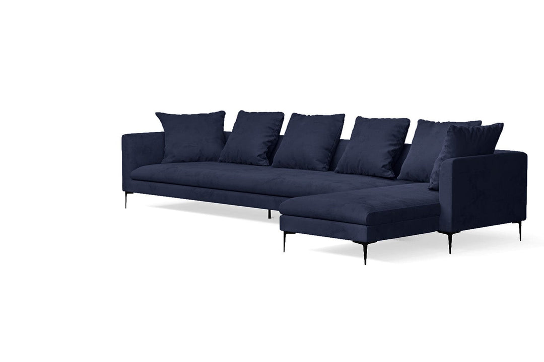 LIVELUSSO Chaise Lounge Sofa Aprilia 4 Seater Right Hand Facing Chaise Lounge Corner Sofa Dark Blue Velvet