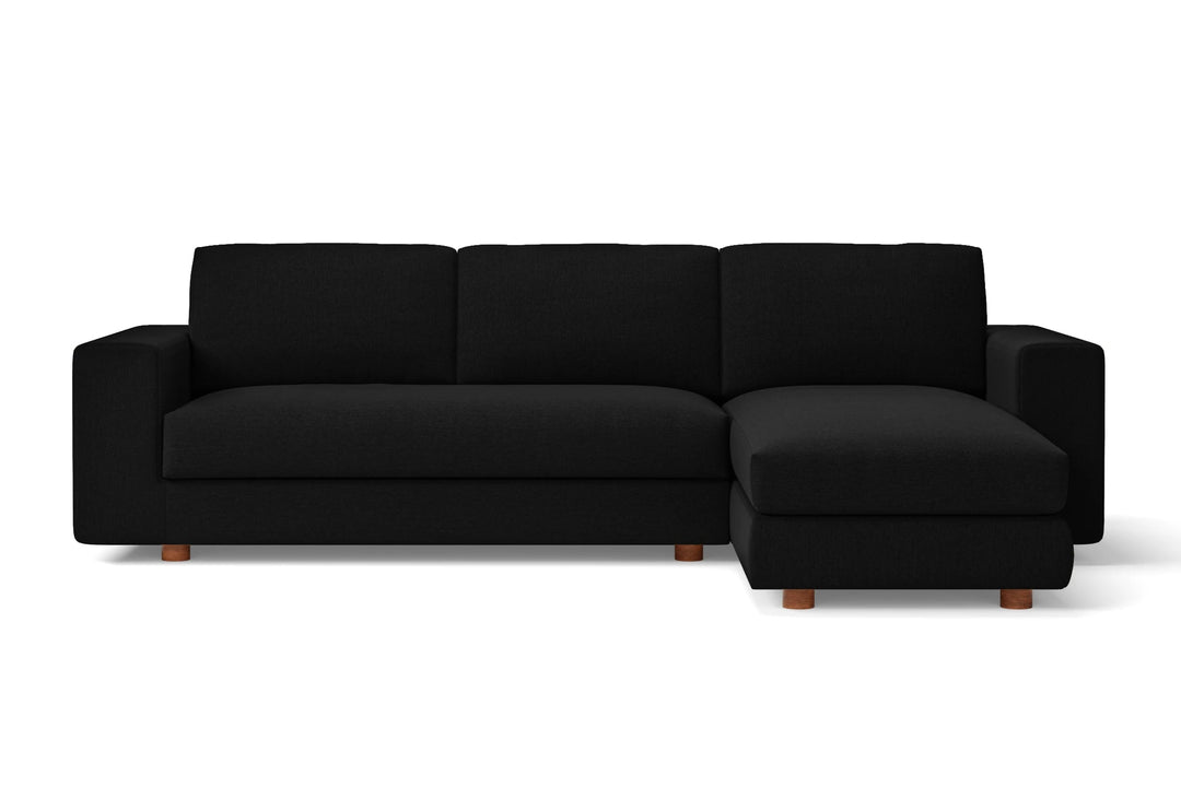 LIVELUSSO Chaise Lounge Sofa Arezzo 3 Seater Right Hand Facing Chaise Lounge Corner Sofa Black Linen Fabric