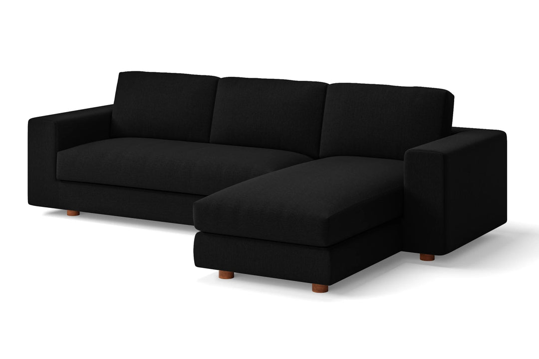 LIVELUSSO Chaise Lounge Sofa Arezzo 3 Seater Right Hand Facing Chaise Lounge Corner Sofa Black Linen Fabric