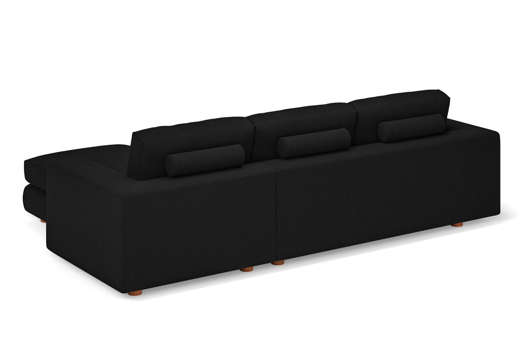 LIVELUSSO Chaise Lounge Sofa Arezzo 3 Seater Right Hand Facing Chaise Lounge Corner Sofa Black Linen Fabric