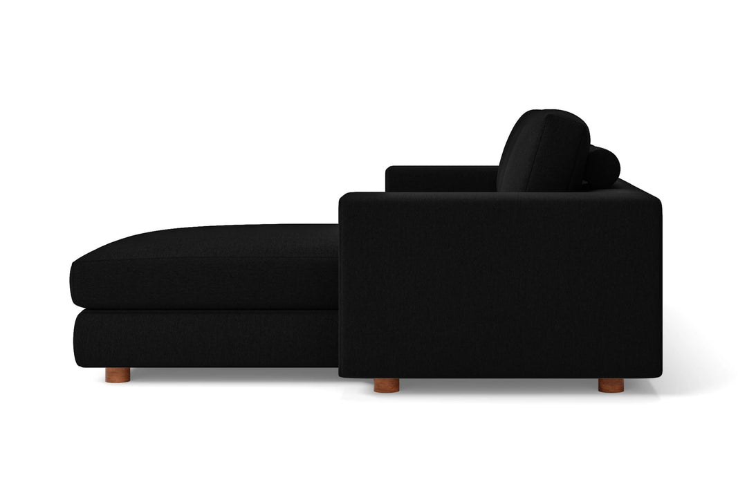 LIVELUSSO Chaise Lounge Sofa Arezzo 3 Seater Right Hand Facing Chaise Lounge Corner Sofa Black Linen Fabric