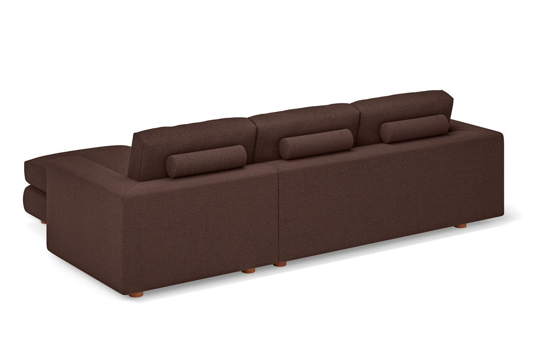 LIVELUSSO Chaise Lounge Sofa Arezzo 3 Seater Right Hand Facing Chaise Lounge Corner Sofa Coffee Brown Linen Fabric