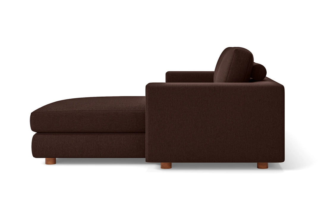 LIVELUSSO Chaise Lounge Sofa Arezzo 3 Seater Right Hand Facing Chaise Lounge Corner Sofa Coffee Brown Linen Fabric