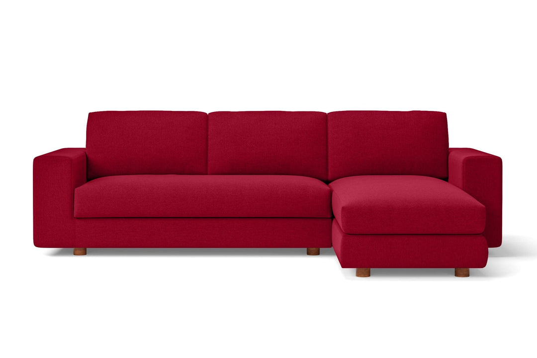 LIVELUSSO Chaise Lounge Sofa Arezzo 3 Seater Right Hand Facing Chaise Lounge Corner Sofa Red Linen Fabric