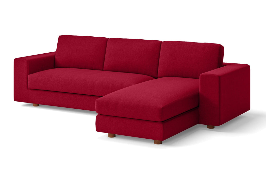 LIVELUSSO Chaise Lounge Sofa Arezzo 3 Seater Right Hand Facing Chaise Lounge Corner Sofa Red Linen Fabric