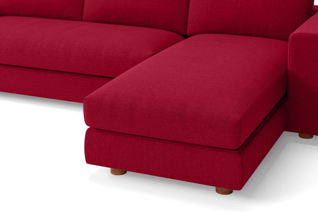 LIVELUSSO Chaise Lounge Sofa Arezzo 3 Seater Right Hand Facing Chaise Lounge Corner Sofa Red Linen Fabric