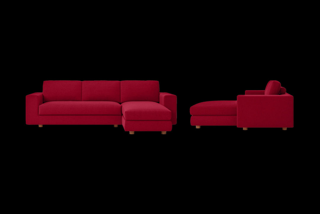 LIVELUSSO Chaise Lounge Sofa Arezzo 3 Seater Right Hand Facing Chaise Lounge Corner Sofa Red Linen Fabric