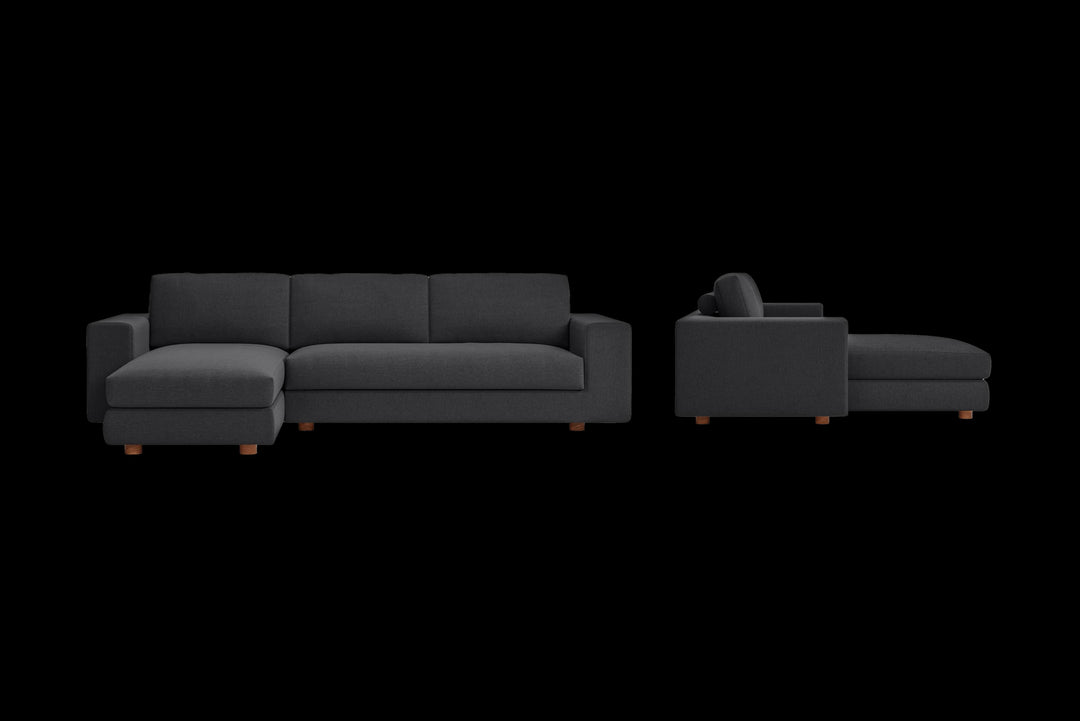 LIVELUSSO Chaise Lounge Sofa Arezzo 4 Seater Left Hand Facing Chaise Lounge Corner Sofa Dark Grey Linen Fabric