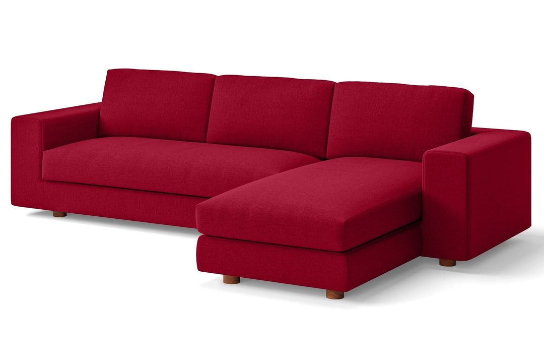 LIVELUSSO Chaise Lounge Sofa Arezzo 4 Seater Right Hand Facing Chaise Lounge Corner Sofa Red Linen Fabric