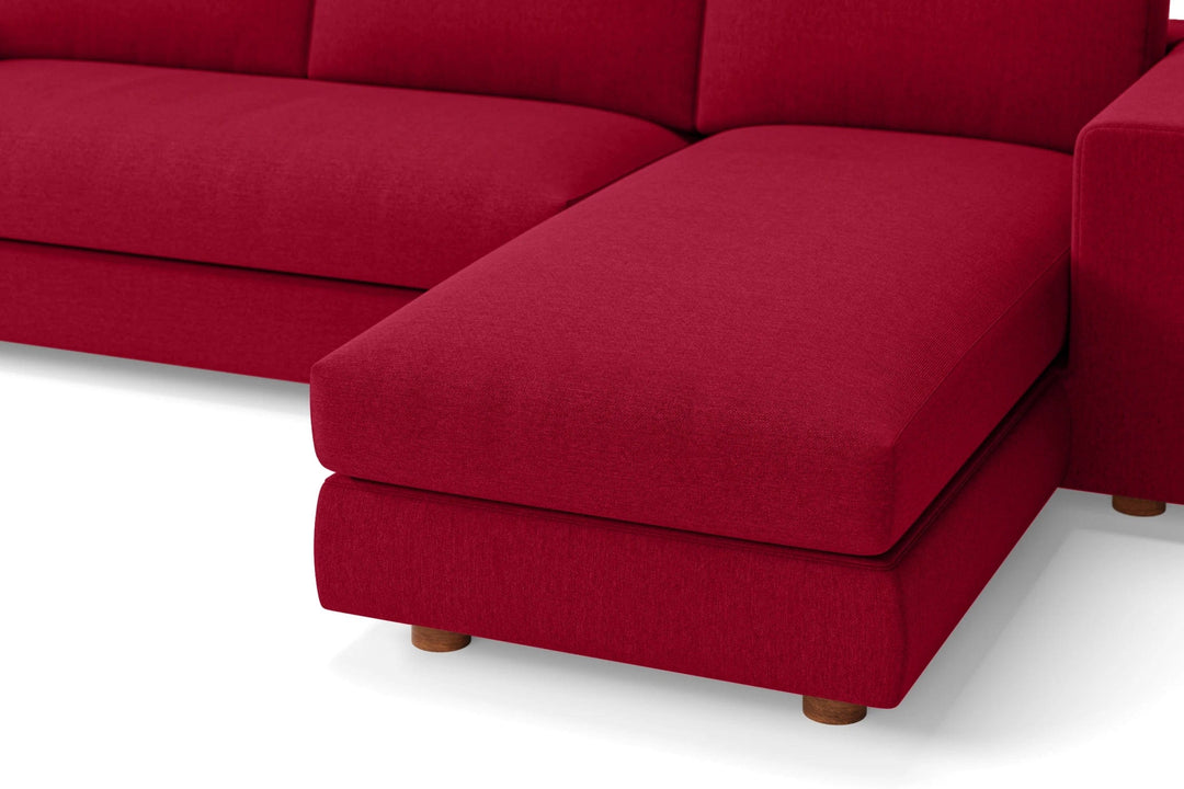 LIVELUSSO Chaise Lounge Sofa Arezzo 4 Seater Right Hand Facing Chaise Lounge Corner Sofa Red Linen Fabric