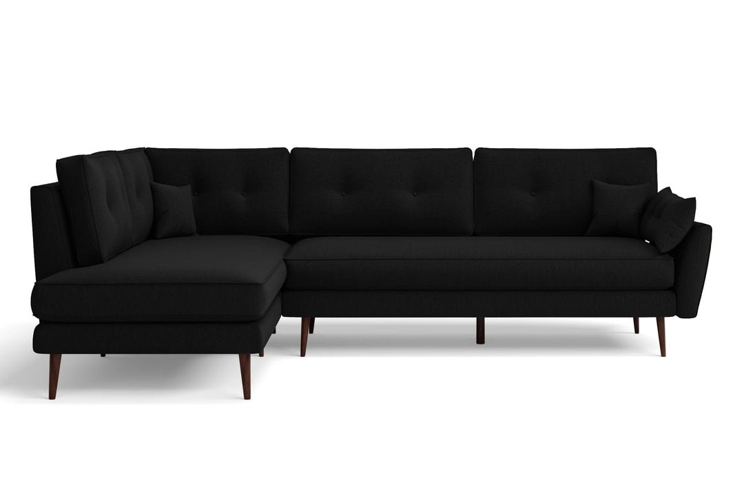 LIVELUSSO Chaise Lounge Sofa Avellino 3 Seater Left Hand Facing Chaise Lounge Corner Sofa Black Linen Fabric